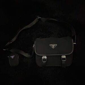 Unisex Prada Nylon and Saffiano leather shoulder bag